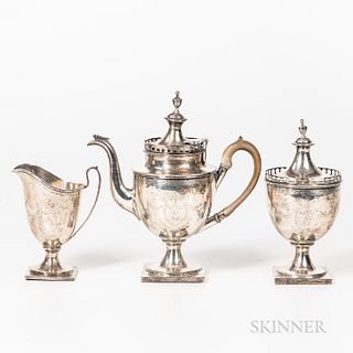 Coin Silver Teapot and Sugar Bowl with Related Sterling Silver Creamer, Charles Louis Boehme, Baltimore, Maryland, early 19th century,