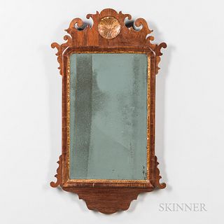 Walnut and Gilt-gesso Mirror, England or America, late 18th century, the scrolled frame centering a concave shell in the crest, with in