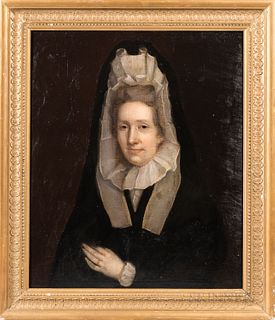 American School, Early 19th Century, Portrait of a Lady with a Ruffled Bonnet, Unsigned., Condition: Laid down on board., Oil on canvas