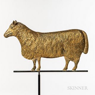 Molded and Gilt Sheet Copper and Cast Zinc Sheep Weathervane, late 19th century, the flattened full-body figure with well detailed cast