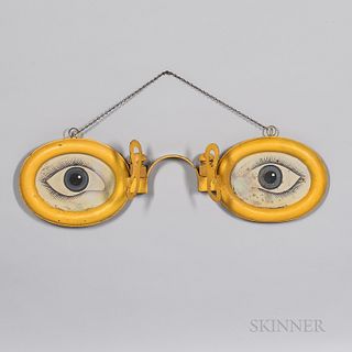 Yellow-painted Molded Tin Optometrist Sign, early 20th century, the spectacles and pince-nez with vibrant yellow paint, and realistical