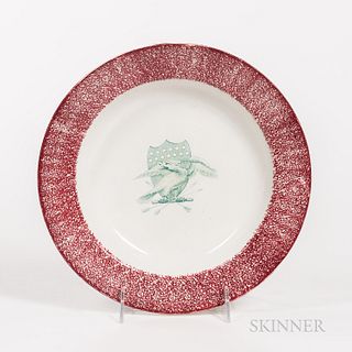 Red Spatterware Soup Plate with Transfer-decorated Eagle, England, 19th century, the rim with deep red spatter, the center of bowl with
