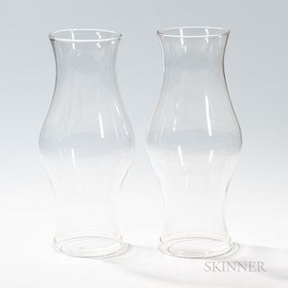 Pair of Blown Colorless Glass Hurricane Globes, 19th century, baluster form, ht. 17 1/2 in.