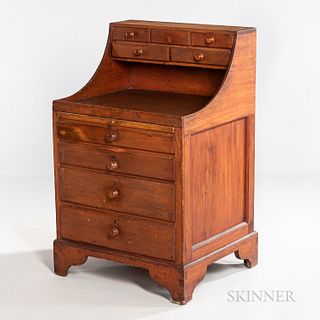 Shaker Sewing Desk, Harvard, Massachusetts, c. 1840-50, the case of nine drawers and pull-out work board flanked by concave sides above