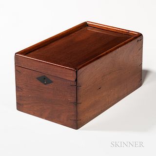 Shaker Walnut Candlebox, last half 19th century, the chamfered sliding lid on a box with spline corner joining an inlaid diamond-shaped