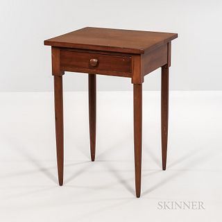 Shaker Cherry One-drawer Stand, Union Village, Ohio, c. 1850, the stand with turned tapering legs, refinished, ht. 30, wd. 21, dp. 19 i