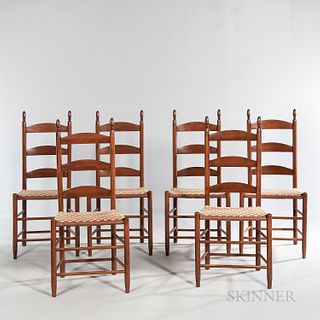 Set of Six Shaker Ladder-back Chairs, Lillian Barlow, c. 1925, ht. 41, seat ht. 18 in. Provenance: John S. Roberts collection, Shaker F