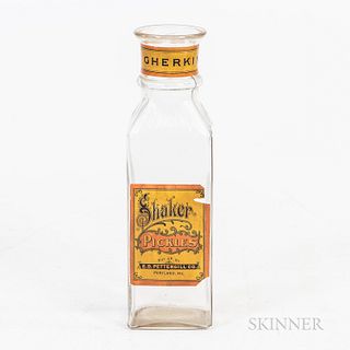 "Shaker Pickles" Bottle, Maine, early 20th century, with color label lettered "put up by E.D. Pettengill Co, Portland, Me.", ht. 11 1/2