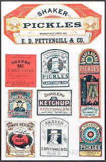 Shaker Pickles and Ketchup Labels, Ed Pettengill & Co., Portland, Maine, photomechanical reproduction, late 20th century, 27 1/2 x 17 1