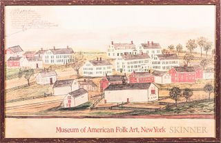Poster of a Shaker Village, Museum of American Folk Art, New York, 24 x 37 in.  Provenance: The Shaker Collection of Brenda and Charles