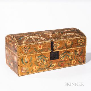 Two Floral-decorated Dome-top Boxes, Northern Europe, 19th century, with overall designs in red, white, and green, one with additional
