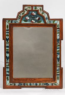Two Courting Mirrors with Reverse-painted Frames, Northern Europe, late 18th/early 19th century, one of pinned construction with shaped
