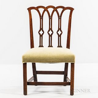 Chippendale Carved Mahogany Side Chair, possibly Massachusetts, c. 1770-80, with back of overlapping gothic arches and bellflowers abov