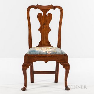 Queen Anne Carved Cedar Side Chair, Bermuda, c. 1760-70, with shaped scroll-carved crest rail above raking stiles and a vasiform splat,