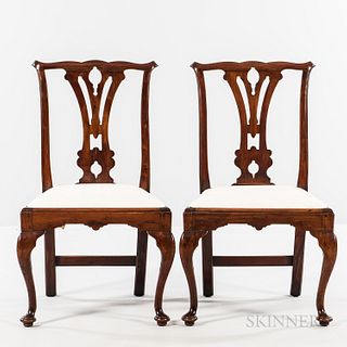 Pair of Chippendale Cedar Side Chairs, Bermuda, c. 1760-80, the shaped crest rails above pierced splats and beaded raking stiles, with