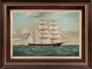 William Pierce Stubbs (Massachusetts/Maine, 1842-1909), Portrait of a Barque, Signed W.P. Stubbs l.l., the vessel indistinctly identifi