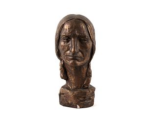 Navajo Indian Bronzed Ceramic Bust 1975