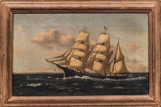 Marshall Johnson (Massachusetts, 1850-1921), Barque at Sea, Signed and dated "M. Johnson/78" l.r., Condition: Minor inpainting to sky.,