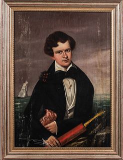 American School, Mid-19th Century, Portrait of a Young Sailor, Unsigned., Condition: Relined, moisture staining., Oil on canvas, the ma