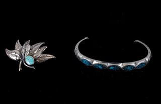 Navajo Sterling Silver Turquoise Bracelet & Brooch