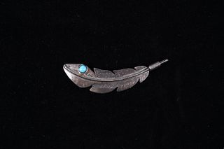 Navajo Sterling Sleeping Beauty Feather Brooch