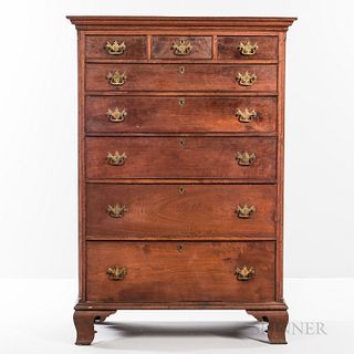 Inlaid Walnut Tall Chest of Drawers, Pennsylvania, late 18th century, the molded cornice on a case of cockbeaded drawers flanked by inl