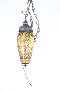 Hanging Fixture W/ Oblong Amber Glass Globe