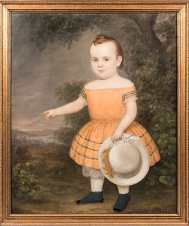 American School, Mid-19th Century, Portrait of a Child, Unsigned., Condition: Relined, minor inpainting., Oil on canvas, 36 x 30 in., f