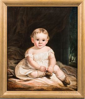 American School, 19th Century, Portrait of a Child Wearing Brown Shoes, Unsigned., Condition: Very minor imperfections., Oil on canvas,