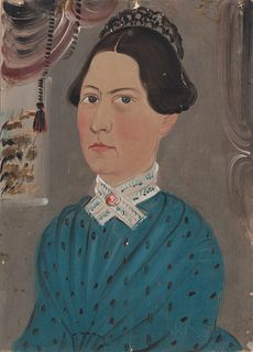 Attributed to William Matthew Prior (Massachusetts/Maine, 1806-1873), Portrait of a Woman in a Blue Dress, Unsigned., Condition: Small