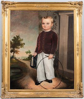 American School, Mid-19th Century, Portrait of a Boy with a Small Whip Holding a Tasseled Cap, Unsigned., Condition: Very minor inpaint