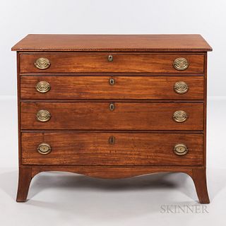 Federal Inlaid Mahogany Chest of Drawers, Massachusetts, c. 1800, the top with dart-inlaid edge above a cockbeaded case of drawers with