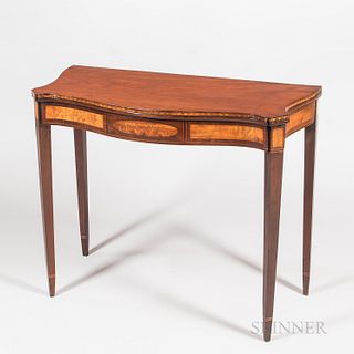 Federal Inlaid Mahogany Card Table, Massachusetts, c. 1795-1805, the serpentine top, diagonal corners, and half-serpentine ends with de