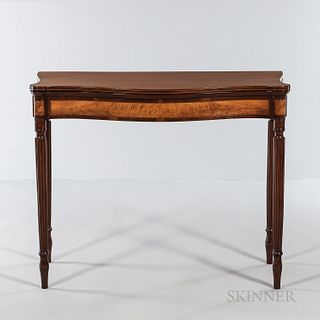 Federal Satinwood-inlaid Mahogany Card Table, probably Salem, Massachusetts, c. 1805-15, the top with serpentine front, ovolo corners,