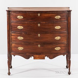 Federal Mahogany and Mahogany Veneer Inlaid Swell-front Chest of Drawers, attributed to Alden Spooner, Athol, Massachusetts, c. 1820, t