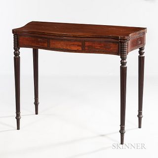 Federal Inlaid Mahogany Card Table, Massachusetts, c. 1810-15, the top with serpentine front and half-serpentine ends, checker-banded e