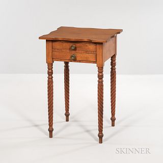 Late Federal Carved Maple Worktable, New England, c. 1820, the overhanging serpentine top with square corners above two scratchbeaded d