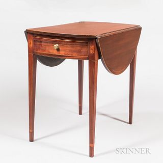 Federal Inlaid Mahogany Pembroke Table, possibly New York State, c. 1795-1800, the oval top with string outlined edge and drop-leaves o
