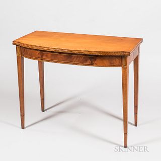 Federal Inlaid Mahogany Card Table, Massachusetts, c. 1800-10, the top with elliptic front, square corners and patterned inlaid edge, o