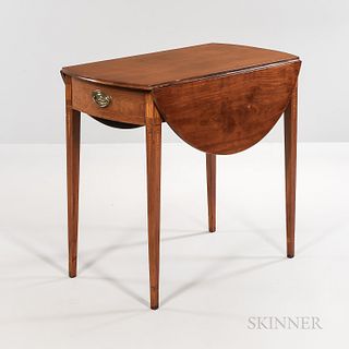 Federal Inlaid Cherry Pembroke Table, Rhode Island or Connecticut, c. 1795-1805, the circular drop-leaf top with molded edge on square
