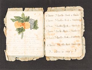 Clara Marsh's Schoolwork Book, Sturbridge, Massachusetts, c. 1804-06, the frontispiece inscribed multiple times in pen and ink "Clara M