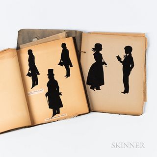 Two String-bound Scrapbooks Containing Silhouettes, early to mid-19th century, comprising 162 silhouettes total, ranging from small bus