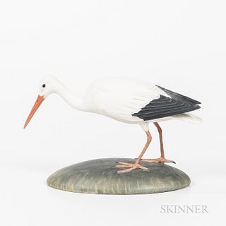 Carved and Painted Figure of a Wood Stork, Frank Finney, Virginia, late 20th century, with carved detail and realistically painted plum