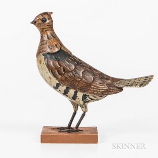 Carved and Painted Figure of a Ruffed Grouse, Frank Finney, Virginia, late 20th century, with carved detail and realistically painted p