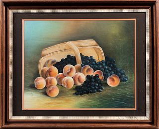 American School, Late 19th Century, Still Life with Overturned Basket of Fruit, Signed "Bower" l.r., Pastel on paper, 18 x 22 1/2 in.,