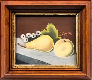 American School, 19th Century, Still Life with Fruit, Unsigned., Pastel on paper, 7 3/4 x 9 3/4 in., in a beaded walnut frame.