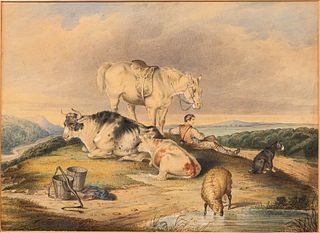 Frederick J. Swinton (American, Probably 1819-1877), At the Watering Hole, A Hudson River View, Signed "F.J Swinton" l.r., Condition: M