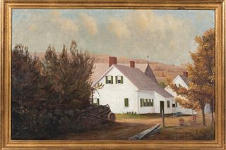 American School, 19th Century, House in George's Mills, New Hampshire, Unsigned., Condition: Craquelure, surface grime, repaired tear w