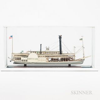 Cased Painted Wooden Model of the Paddlewheeler Robert E. Lee, 20th century, the model with fine detail, the vessel identified on the p