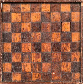 Small Wooden Inlaid Checkerboard, early 19th century, the contrasting squares separated by an inlaid grid, 11 x 11 in.Provenance: Purch